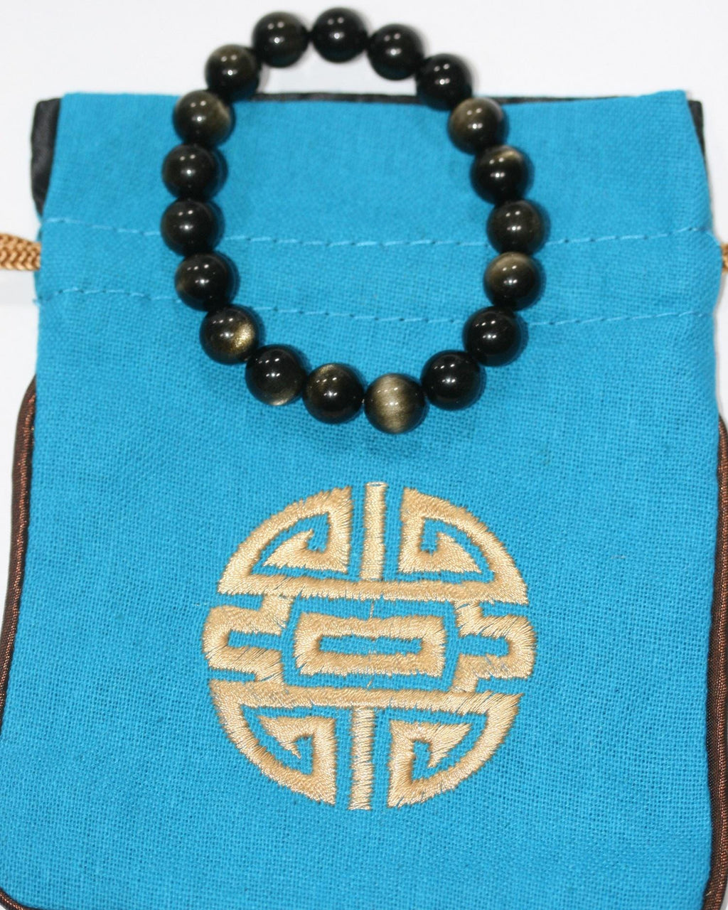 Bracelet en obsidienne dorée, bille lisse 10 mm, réf. 14862 - Pouvoir de guérison