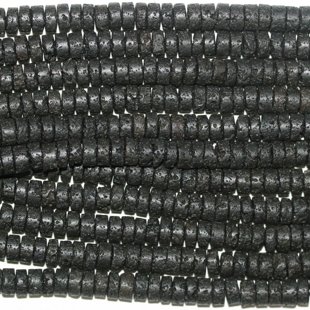 Perles rondelles lisses St. Lava 15" 6x3mm.- Brin 39cm.