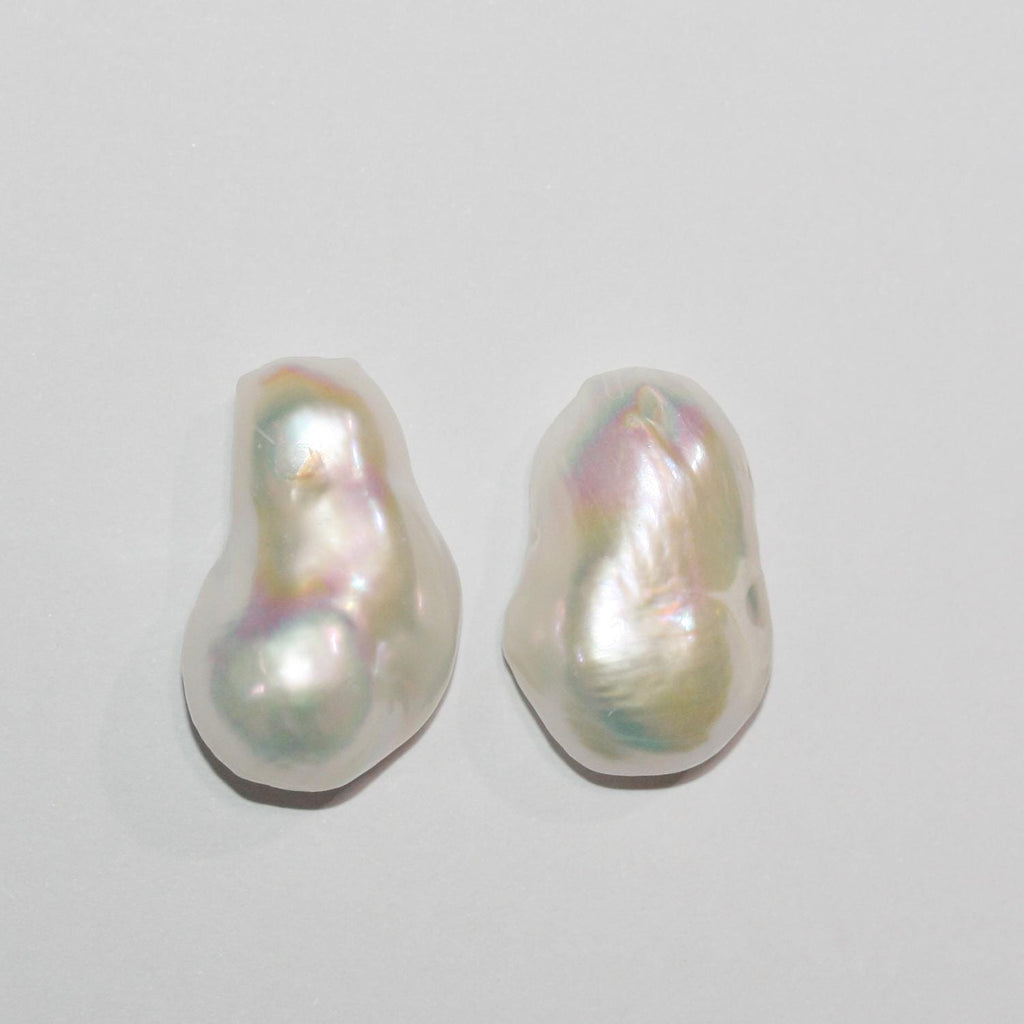 1 Pair High Cultured Barroque Pearl 24x16mm.Approx.-Without Drill. Round Natural  Pearl-Price Per 1 Pair