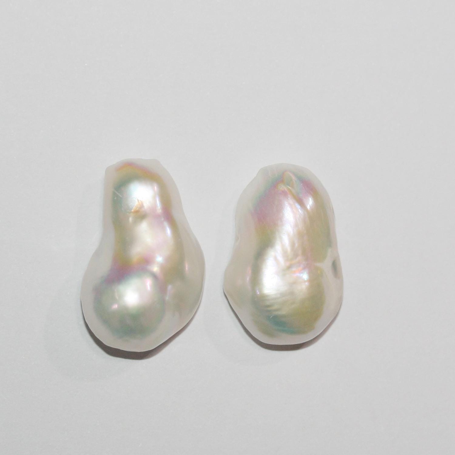1 Pair High Cultured Barroque Pearl 24x16mm.Approx.-Without Drill. Round Natural  Pearl-Price Per 1 Pair