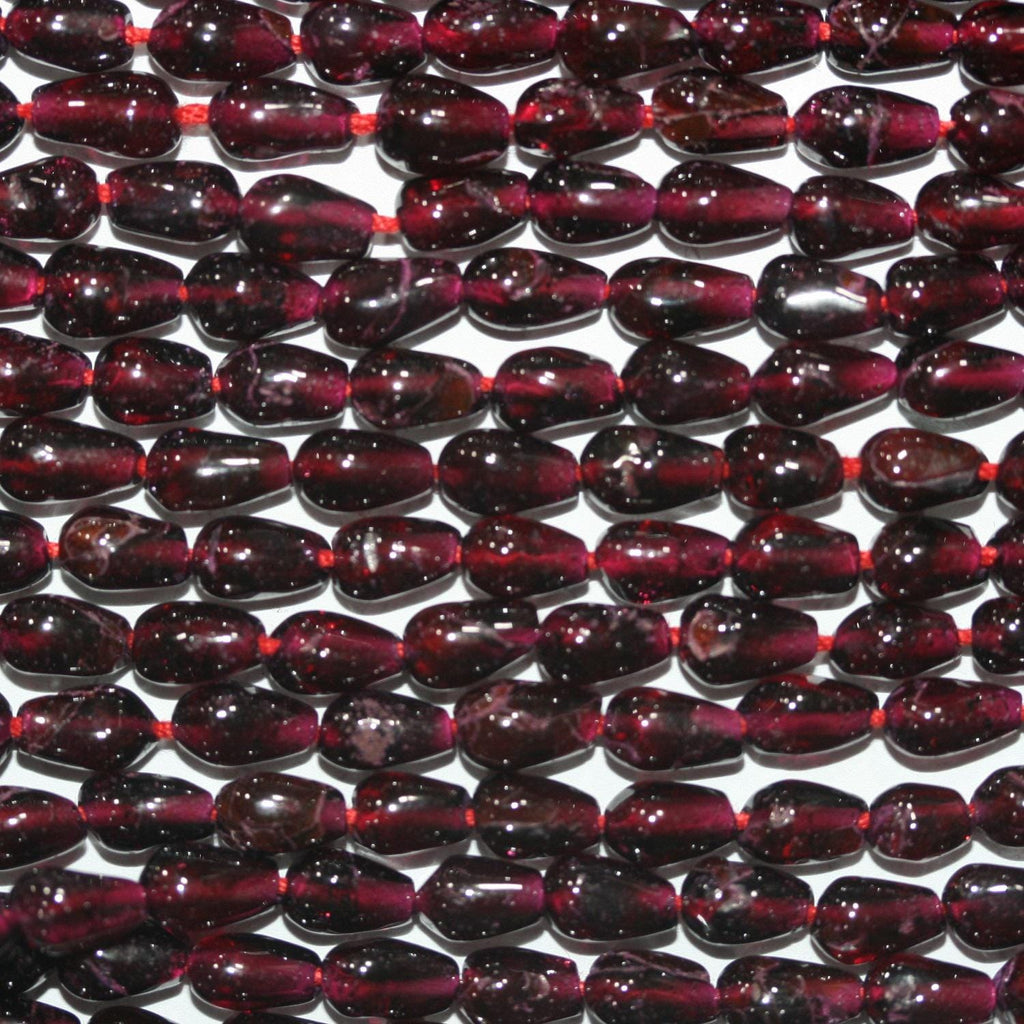 14" St Garnet Smooth Drop Beads 8x5mm. Approx -Strand 36cm