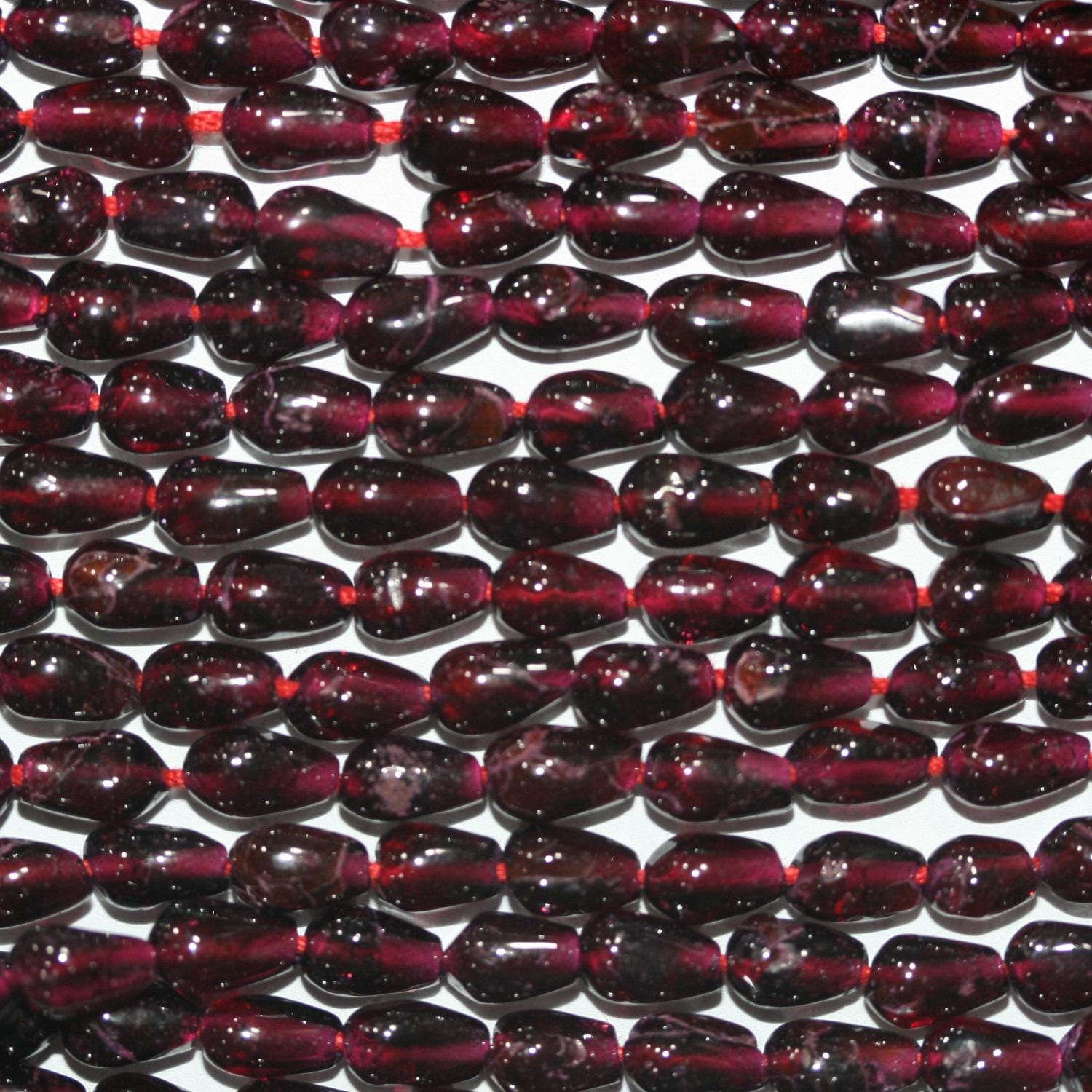 14" St Garnet Smooth Drop Beads 8x5mm. Approx -Strand 36cm