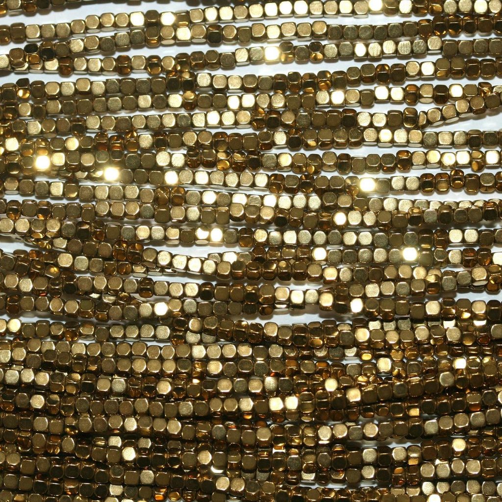 Perles cubiques à facettes en hématite dorée, 15 pouces, 2 mm - Fil de 39 cm