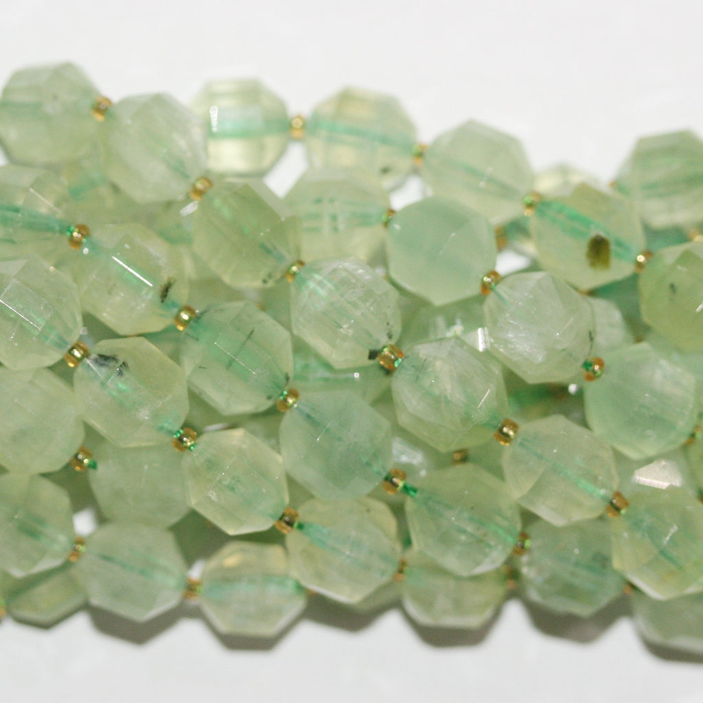 Perles de tonneau à facettes en préhnite de 14 pouces, 10 x 9 mm - Fil de 38 cm.