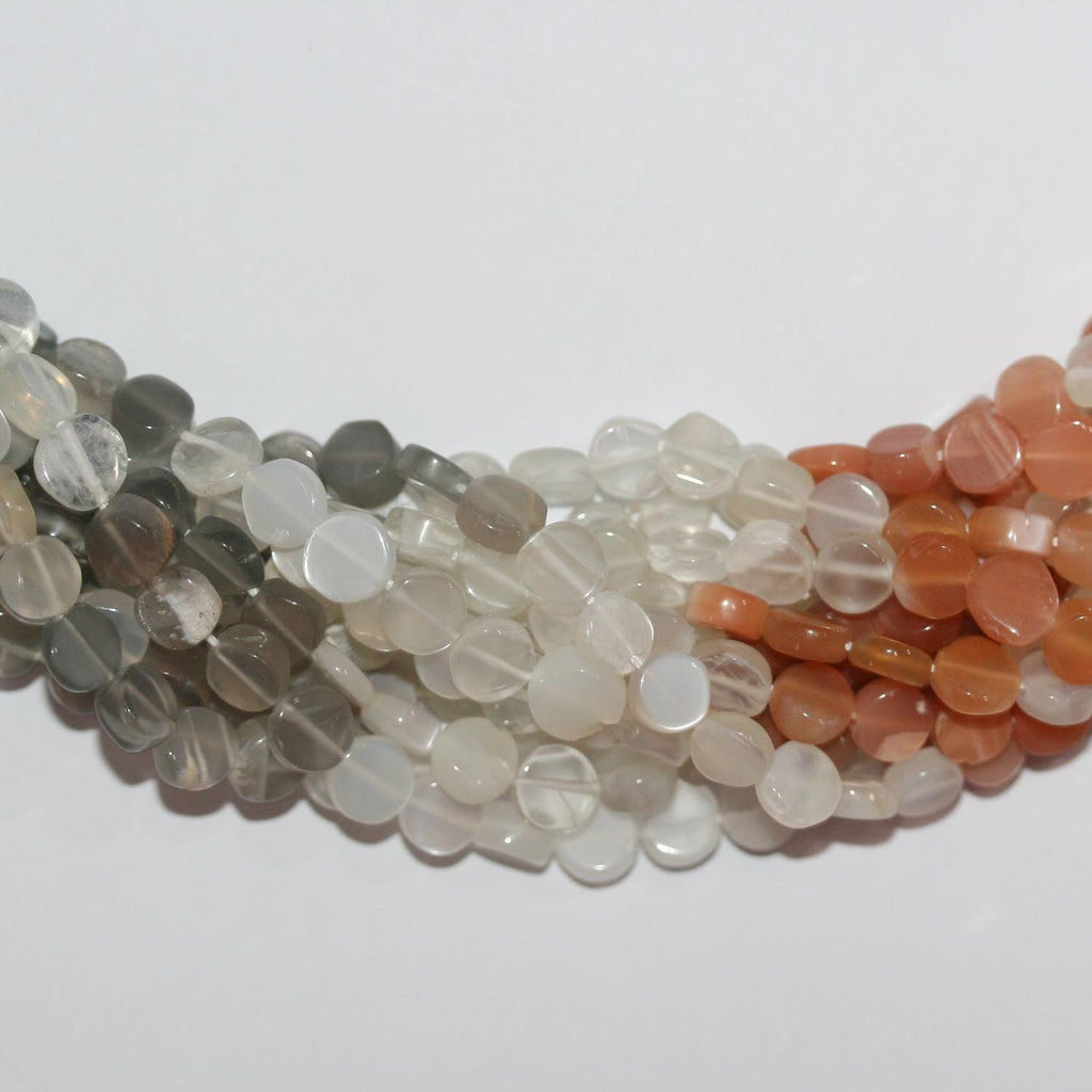 Perles rondes en pierre de lune multicolore lisse, 14 pouces (environ 38 cm), diamètre 6 mm. Longueur du fil : 38 cm.