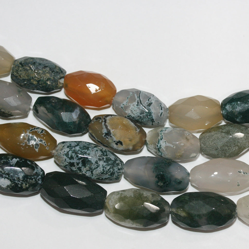 Cuentas de ágata St Moss facetadas de barril, 16", 18 x 11 mm (aprox. - Hilo de 40 cm)