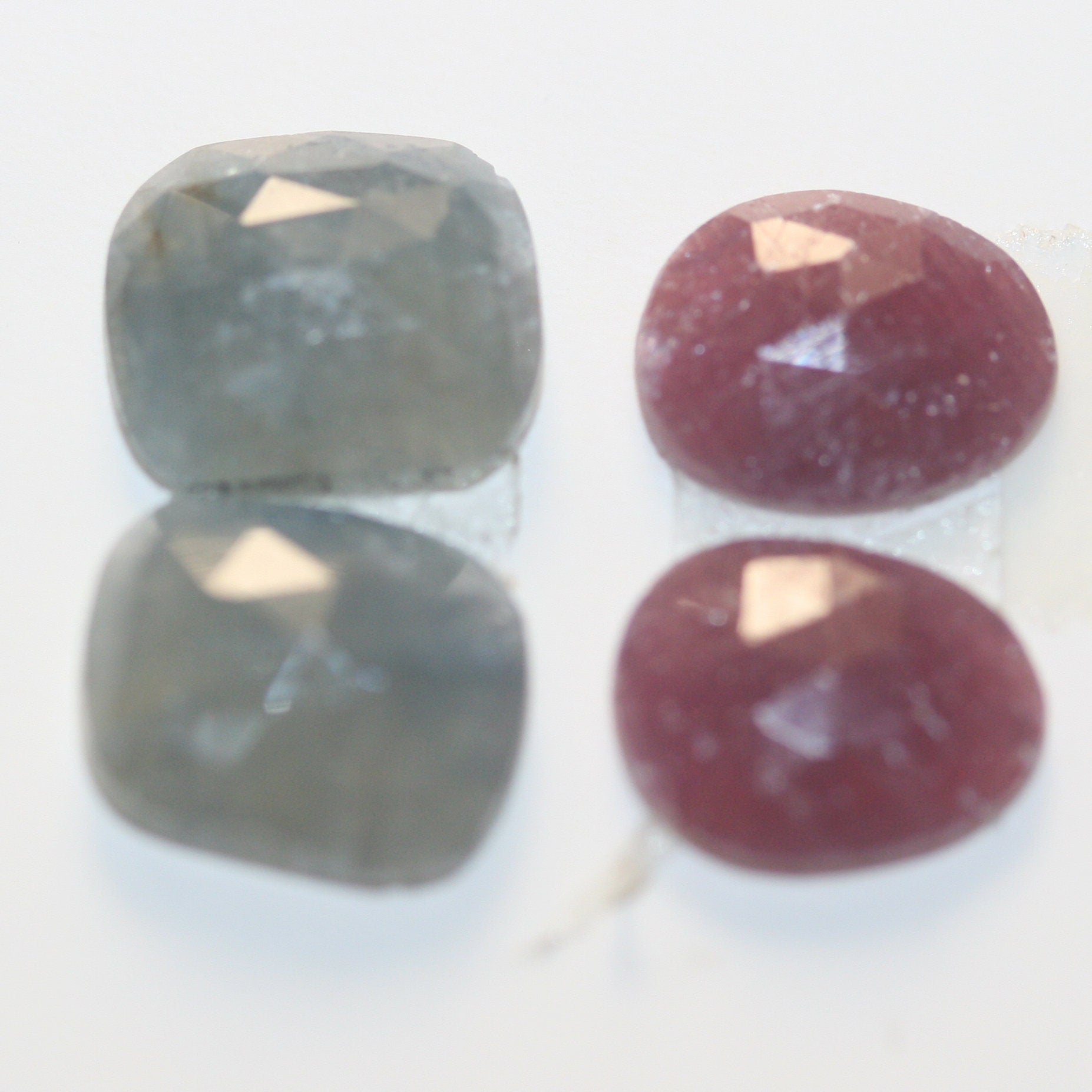 2 Pairs Natural Untreated Ruby Sapphire 10x8.5mm And Ruby 9.8x8 Cabochons Faceted Oval - Natural Gemstones Jewelry Supplier