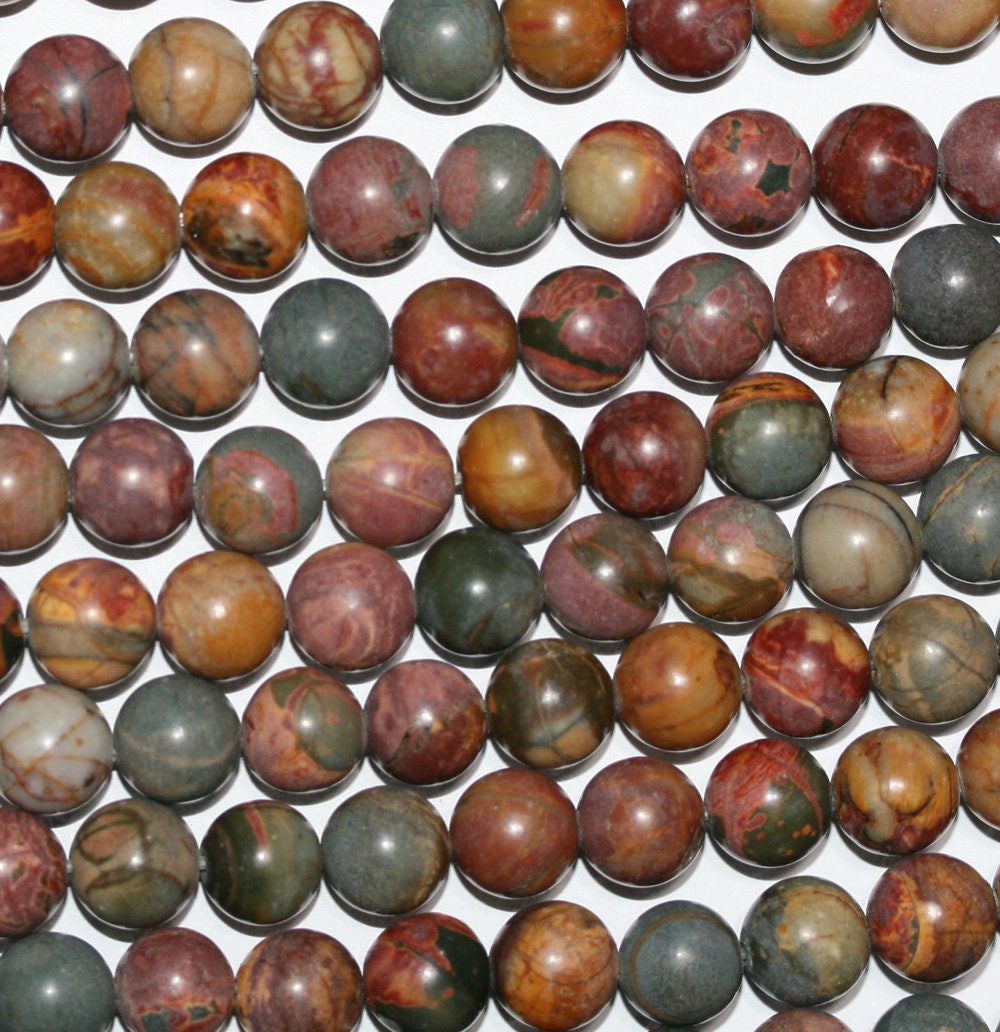 Perles rondes lisses en jaspe Saint-Picasso, 8 mm, 15 pouces (38 cm) - Fil de 39 cm