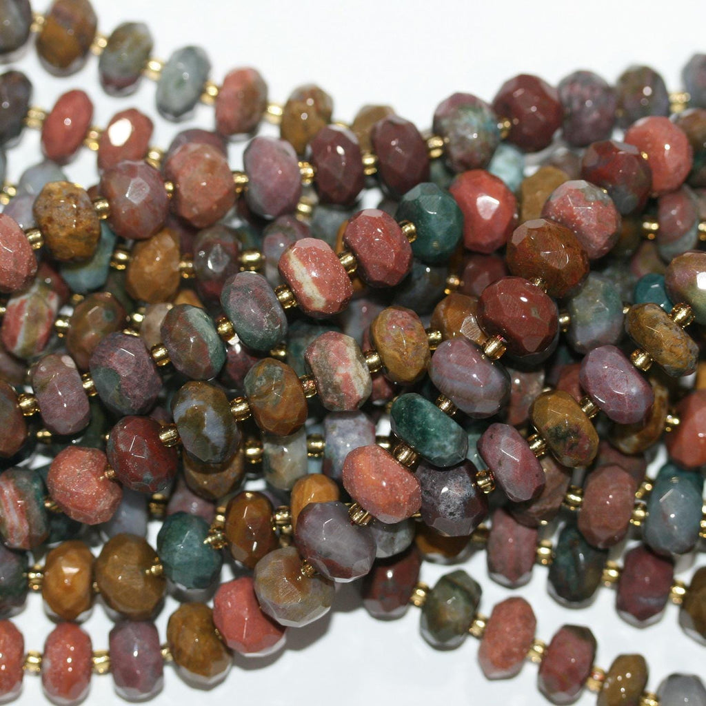 Cuentas redondas facetadas de jaspe oceánico de 16" de St., 11 x 6 mm, hilo de 40 cm.