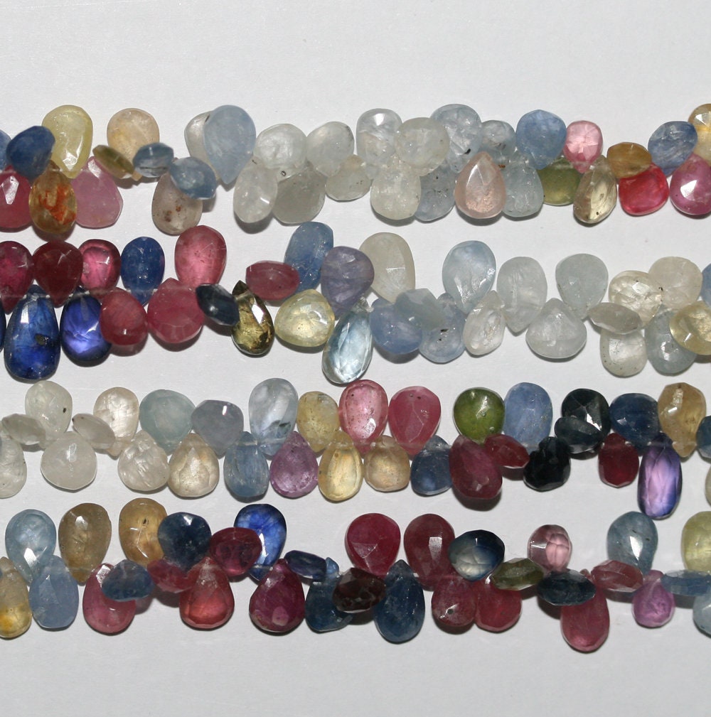 14" St Multi Sapphire Faceted Drop 7x5mm.-Strand 35cm.