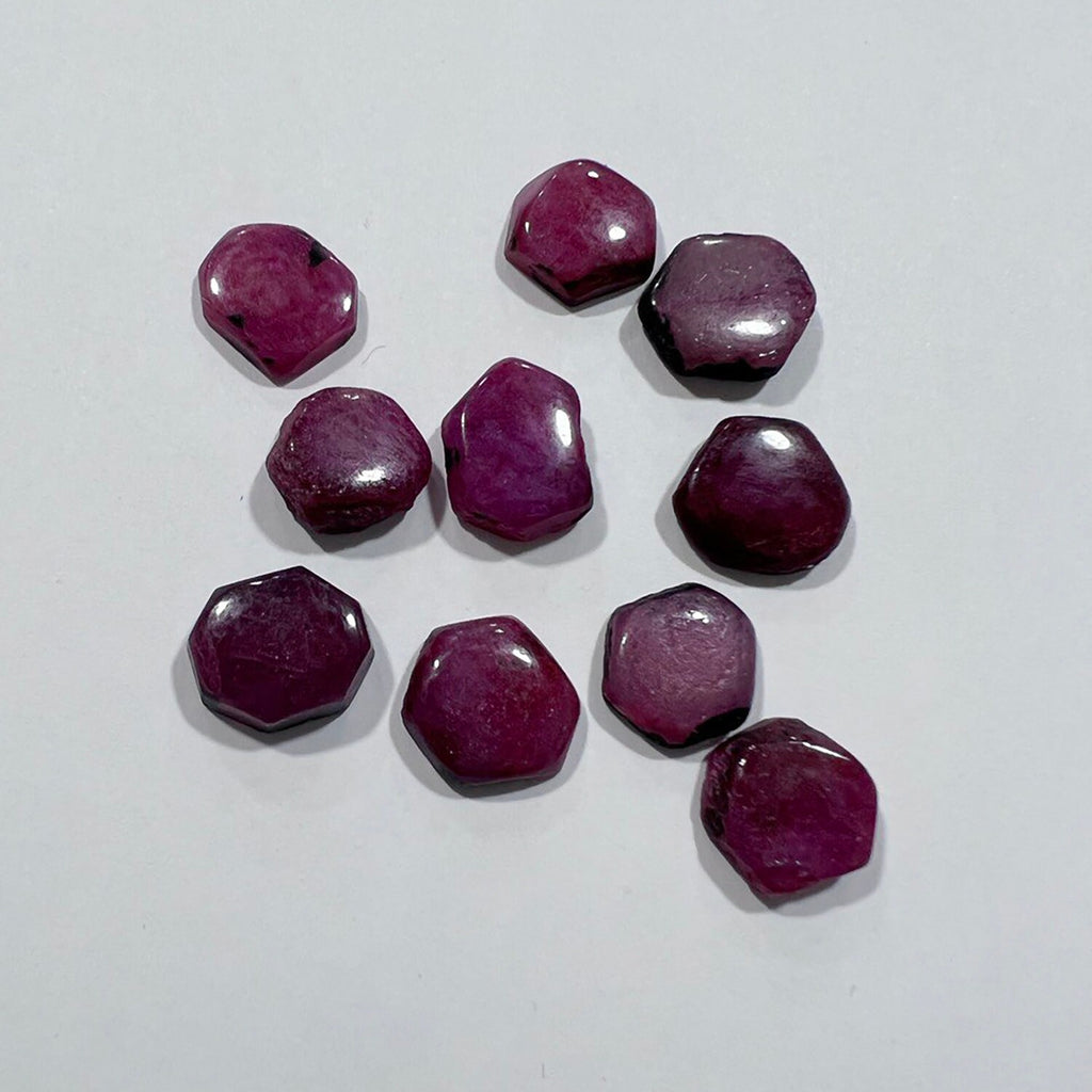 10 Pcs Lot Ruby  Irregular Hexagonal Cabochon Rough  10-12mm.( 10 Pcs )