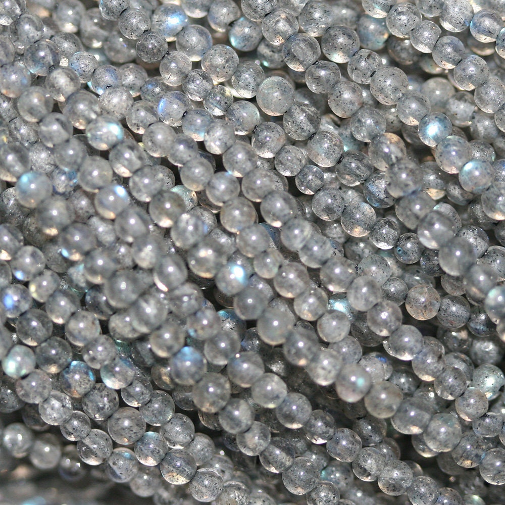 Perles rondes lisses en labradorite de 15 pouces (2 mm) - Fil de 38 cm