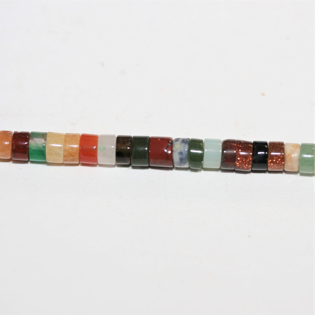 Perles disques lisses en pierre multicolore 15" 4x2mm.- Brin 39cm.