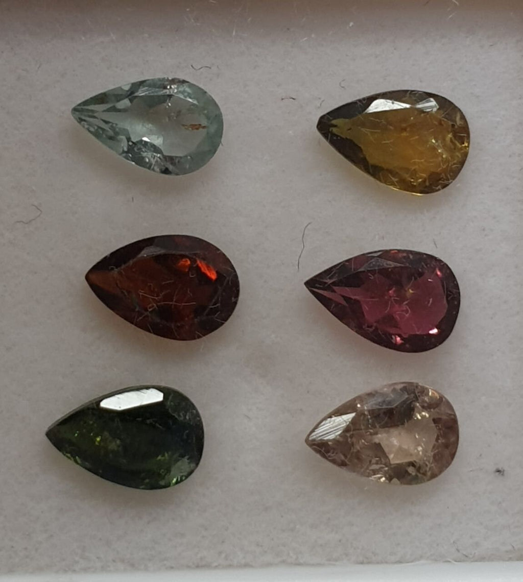 Lote de 6 turmalinas multicolores facetadas (6,5 x 4,5 mm) - Paquetes de piedras preciosas - Piedras sueltas - Precio al por mayor - Gemas naturales