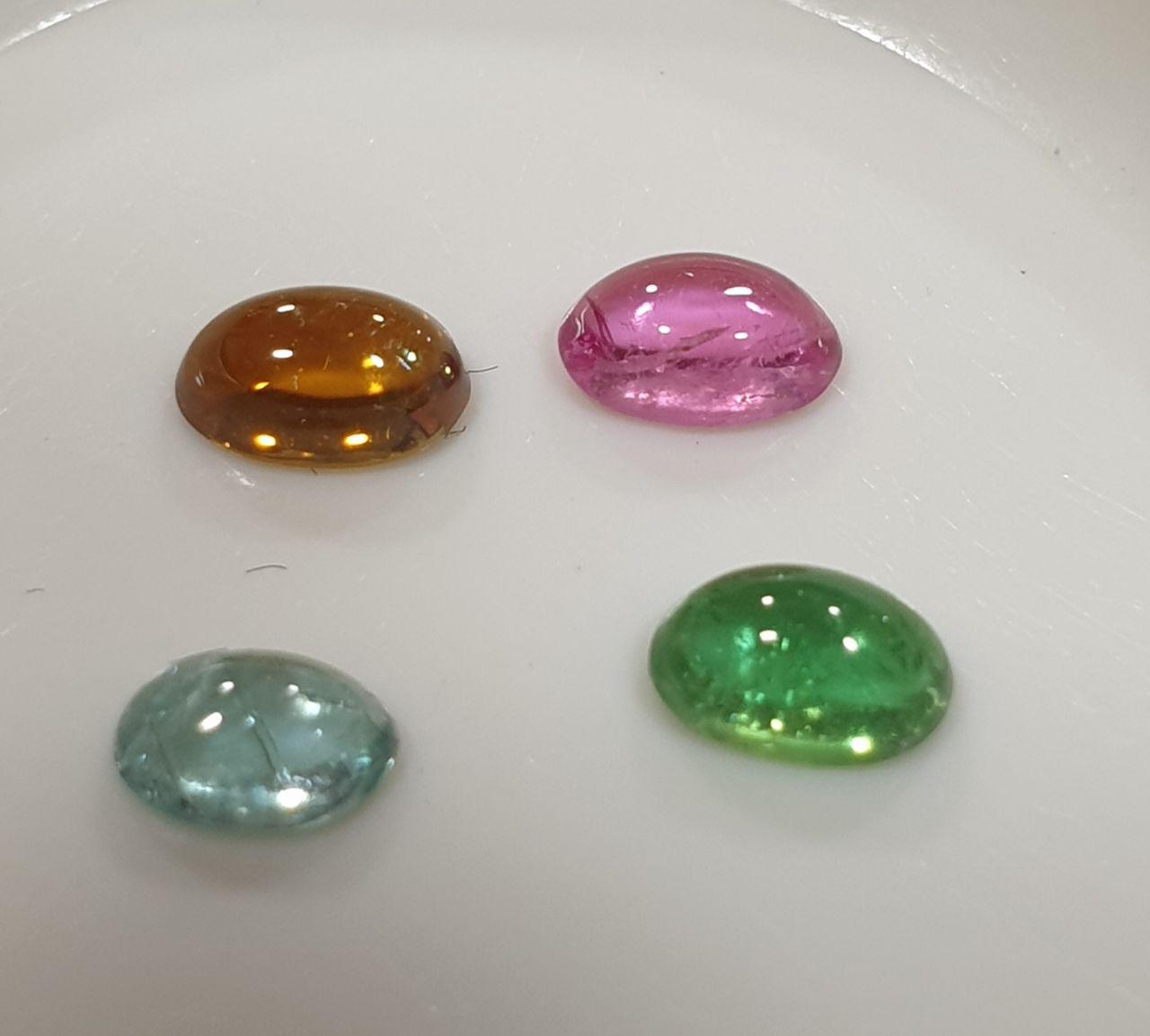 Tourmaline Lot Oval Cabochons 5x3mm.-(4pcs)  -Gemstone Parcels-Loose Stones Wholesale Price