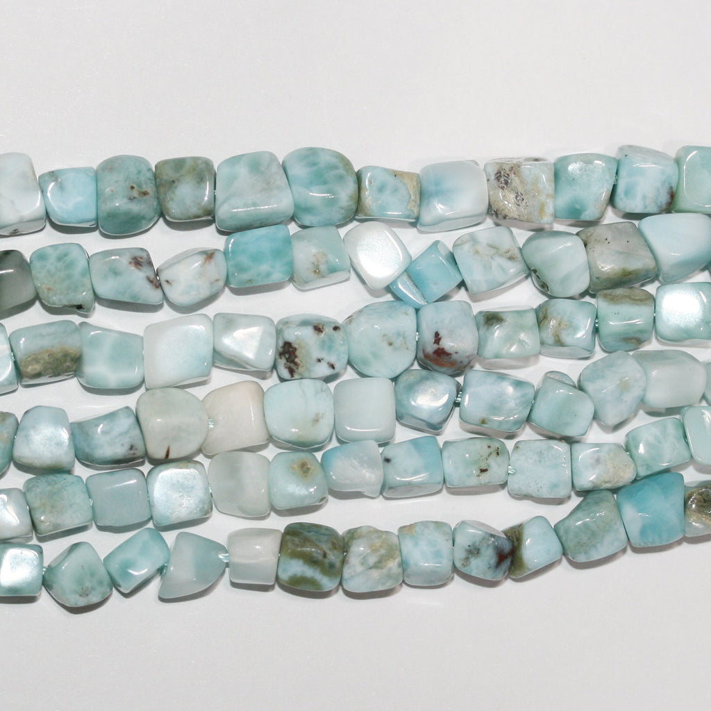 Perles de pépites lisses en larimar St de 15 pouces, 7-10 mm. - Fil de 39 cm.