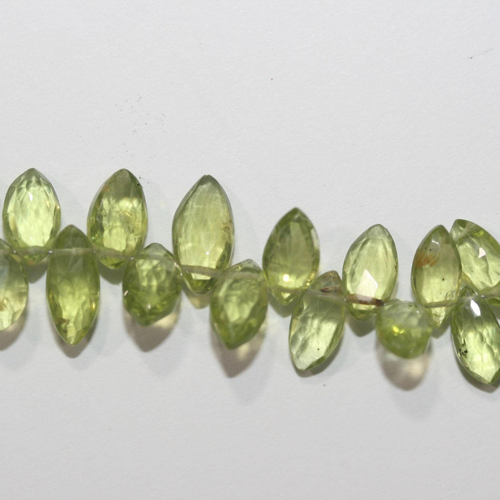 Perles de péridot facettées en forme de marquise, 8 x 5 mm, environ 20 cm de long.