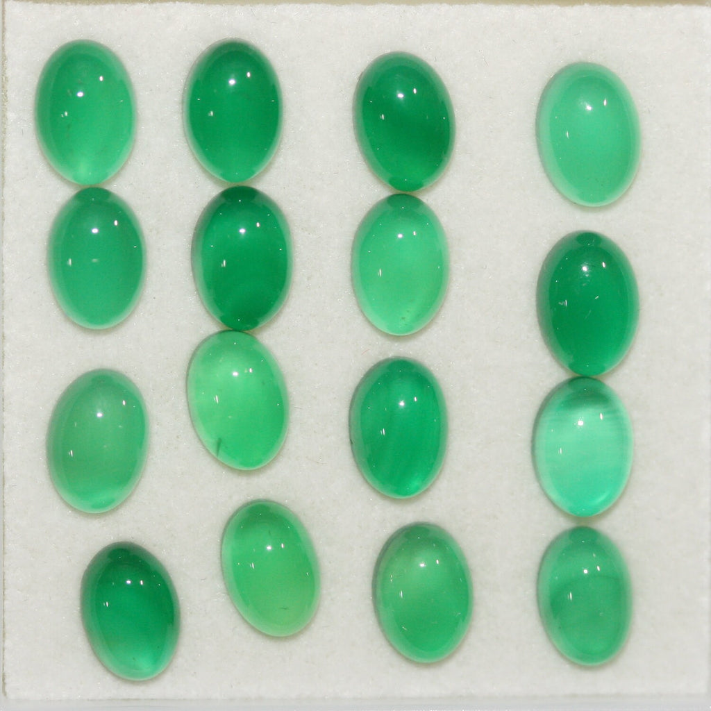 Lote de 16 cabujones ovalados de ágata verde de 7 x 5 mm (16 piezas).
