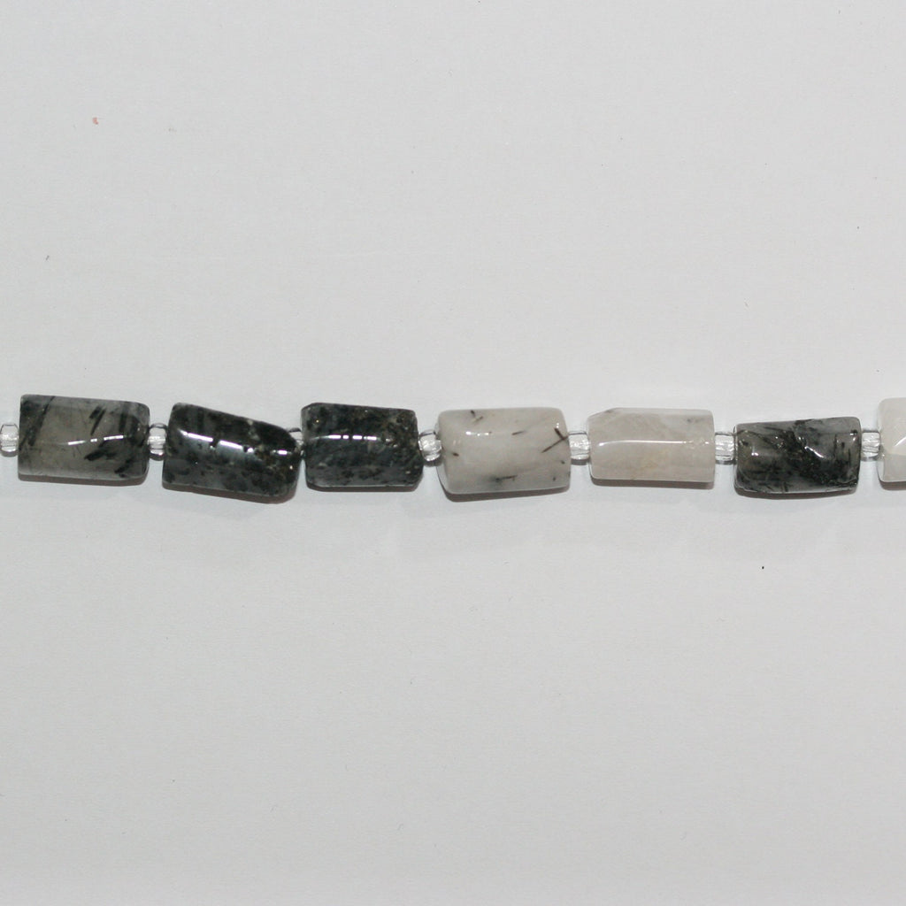 Cuentas de barril liso de cuarzo turmalinado de 16" x 12 x 6 mm. Aprox. - Hilo de 40 cm.