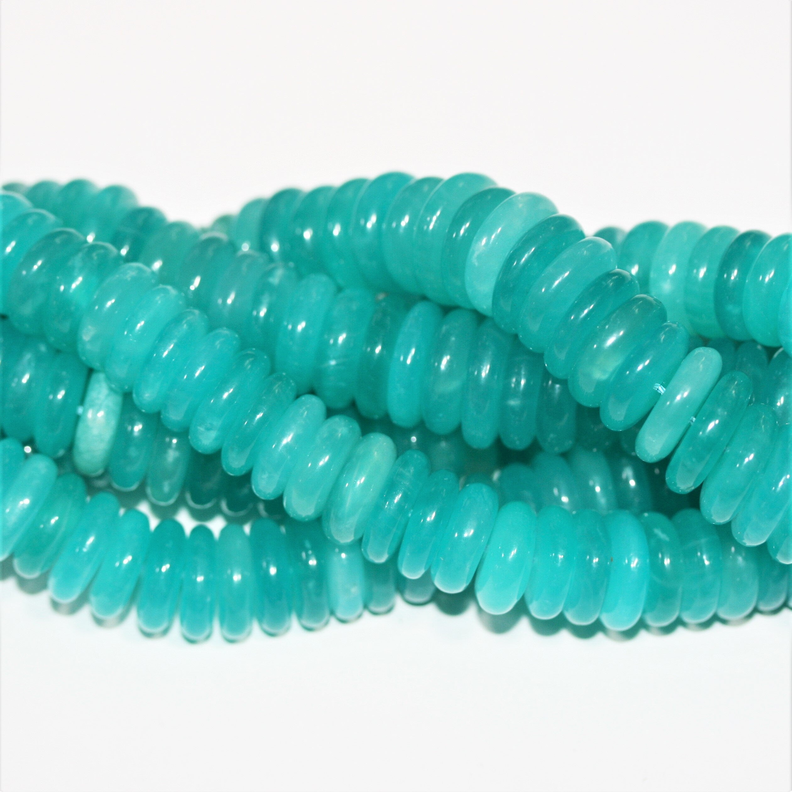 Perles rondelles lisses en amazonite St de 15 pouces (14 x 4 mm). Longueur approximative du fil : 39 cm.