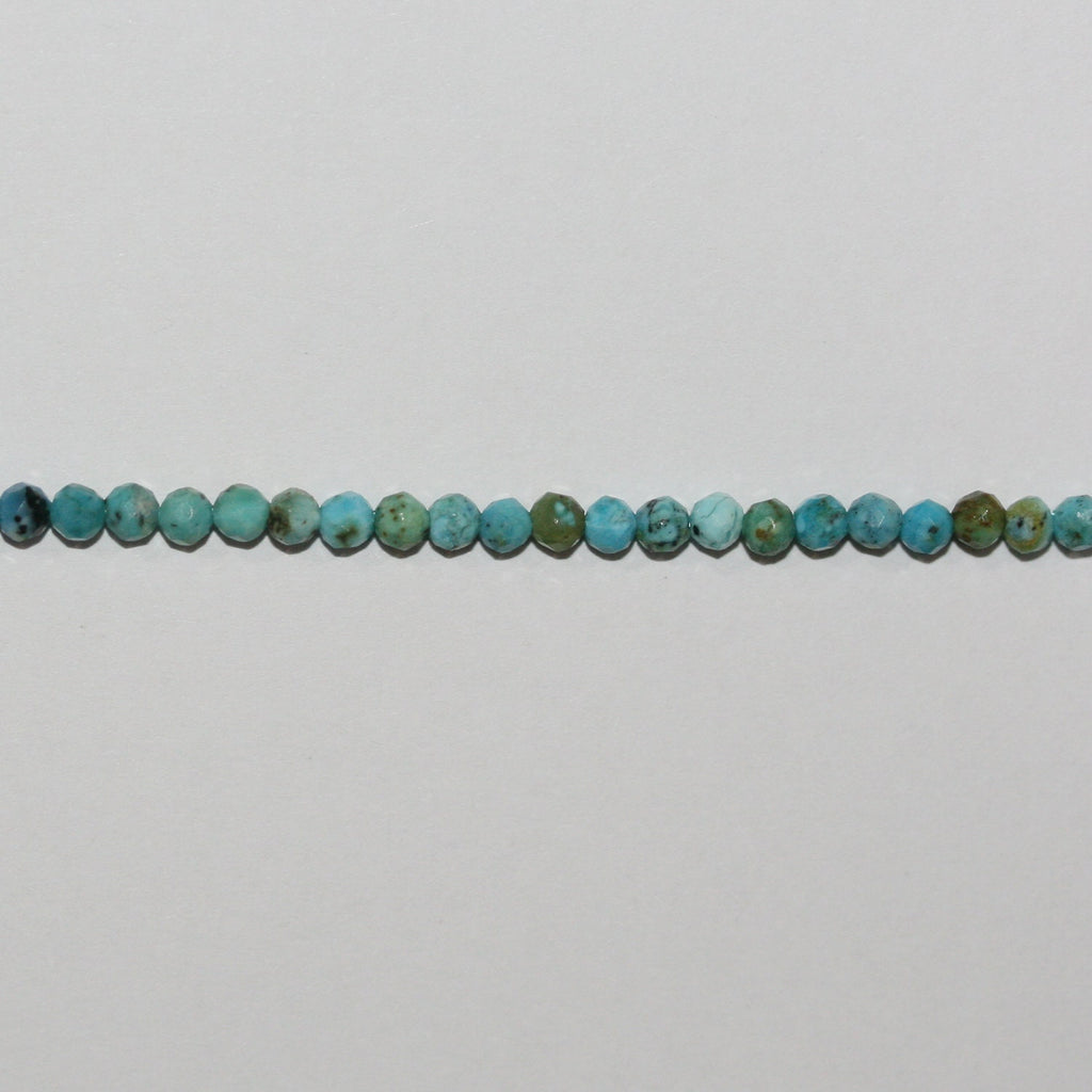 15" Perles rondes à facettes en turquoise St 3 mm.-Rig. 39 cm.