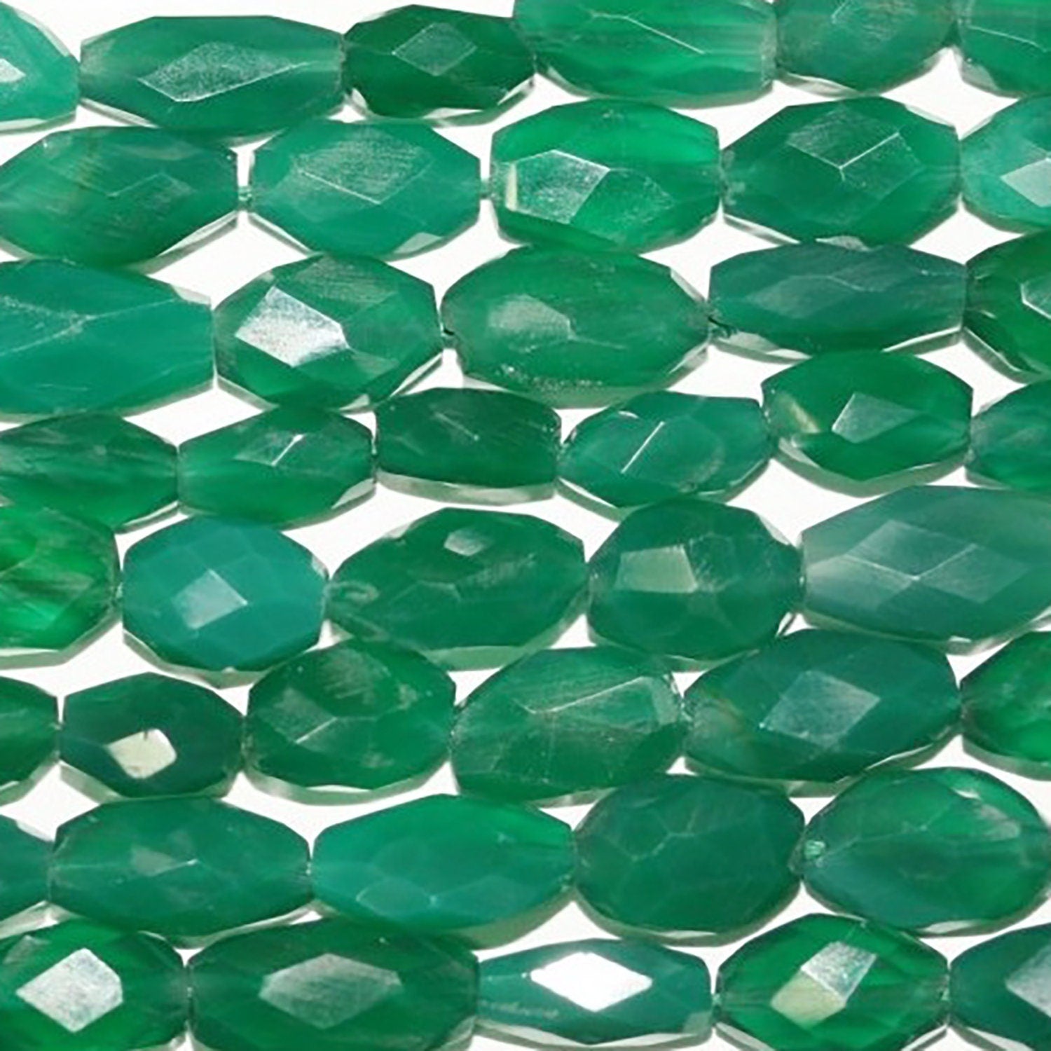 12" St Green Onyx Faceted Nugget Beads 10x6mm.Approx.-Strand 35cm