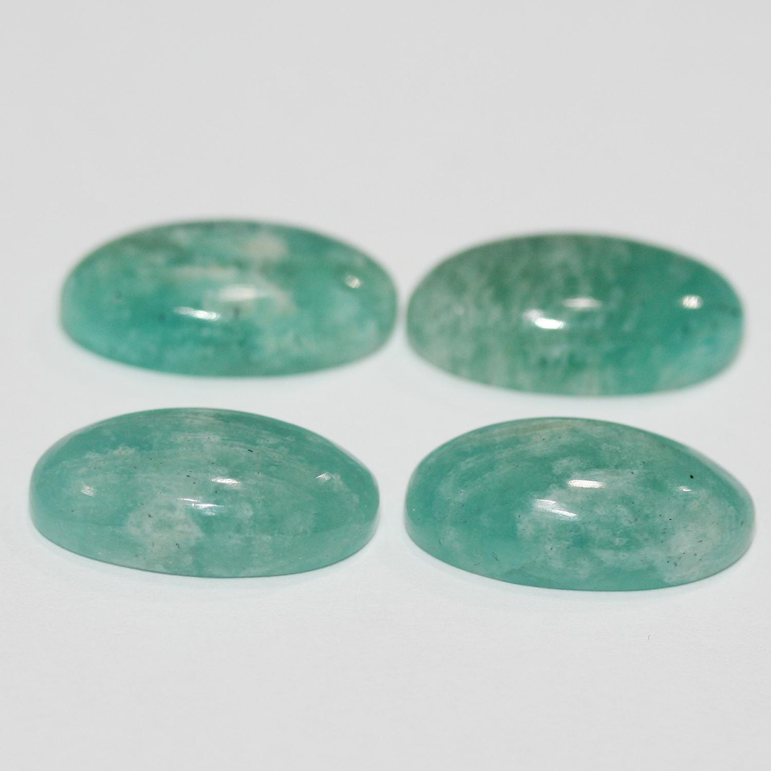 Lote de 4 cabujones ovalados de amazonita de 10 x 14 mm (4 unidades)