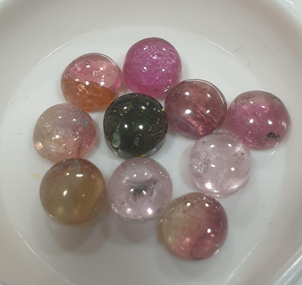 Tourmaline Round Cabochon Lot 6-mm 10pcs- Pink Green  Tourmaline- Untreated Stones