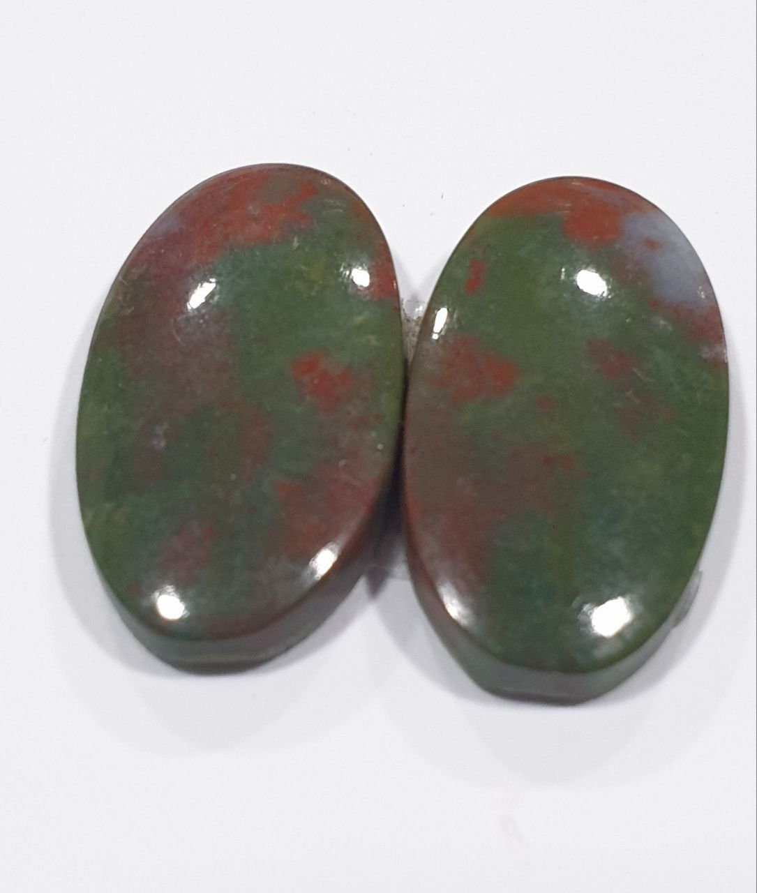 1 Pair Blood Stone 22x12mm Oval Cabochons. Natural Stone.