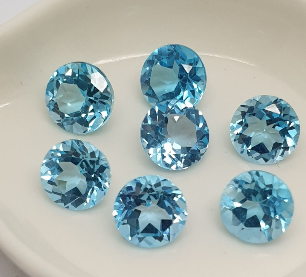 1 Pc AAA Swiss Blue Topaz Faceted Round Brilliant Cut 6mm  Cut Stones And Cabochons Supplier