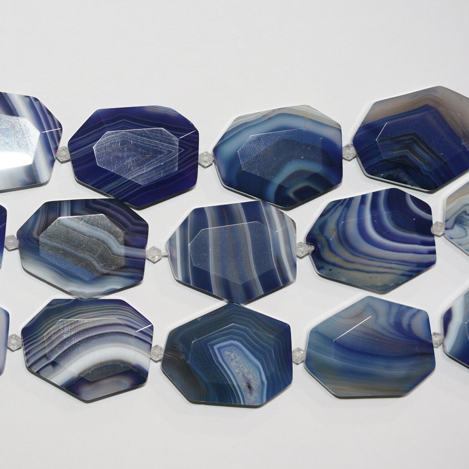 14" St Blue Striped Agate Faceted Oval Beads 35x27mm.Approx.-Strand 38cm