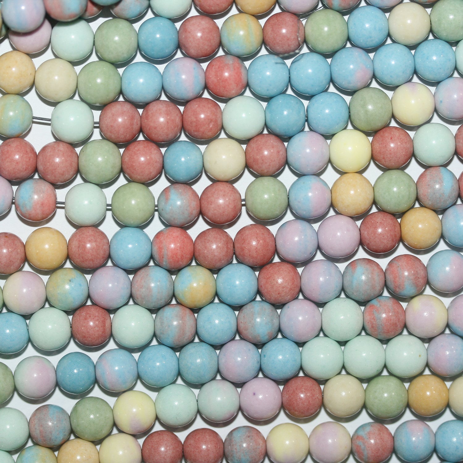 16" Cuentas redondas lisas de jaspe arcoíris de 6 mm - Hilo de 40 cm.