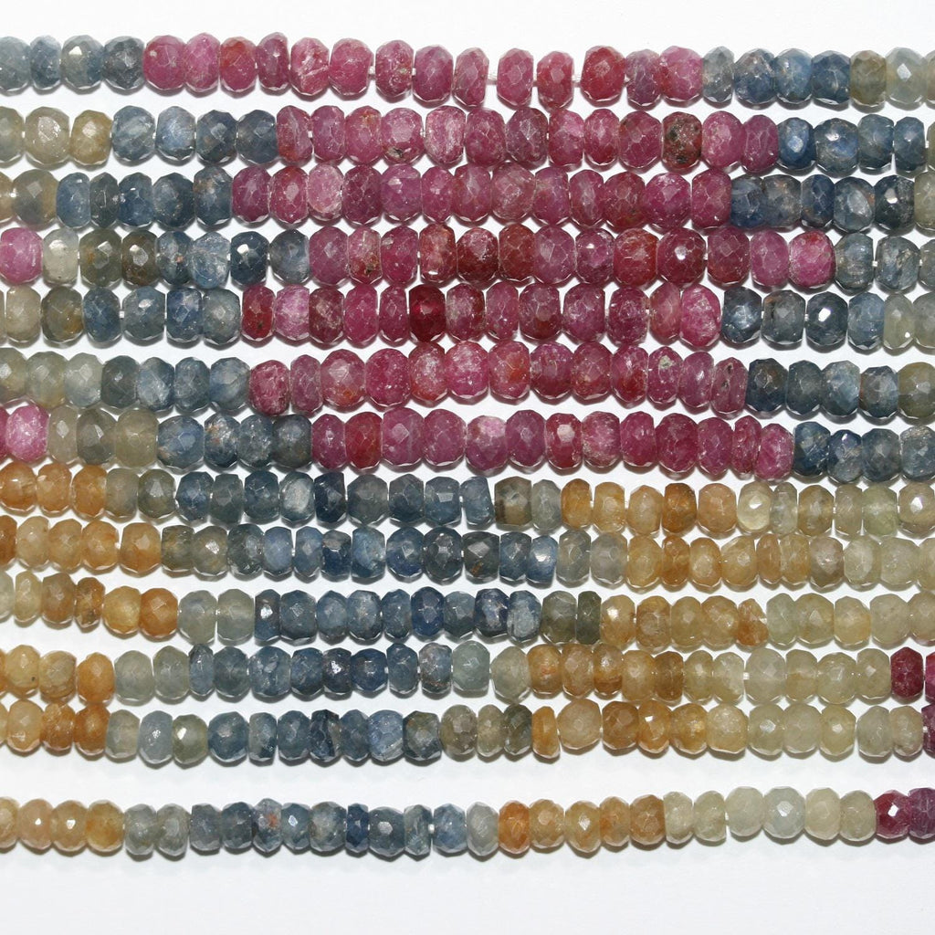 13" St Ruby-Sapphire Faceted Rondelle Beads 4x3mm.-Strand 36cm.