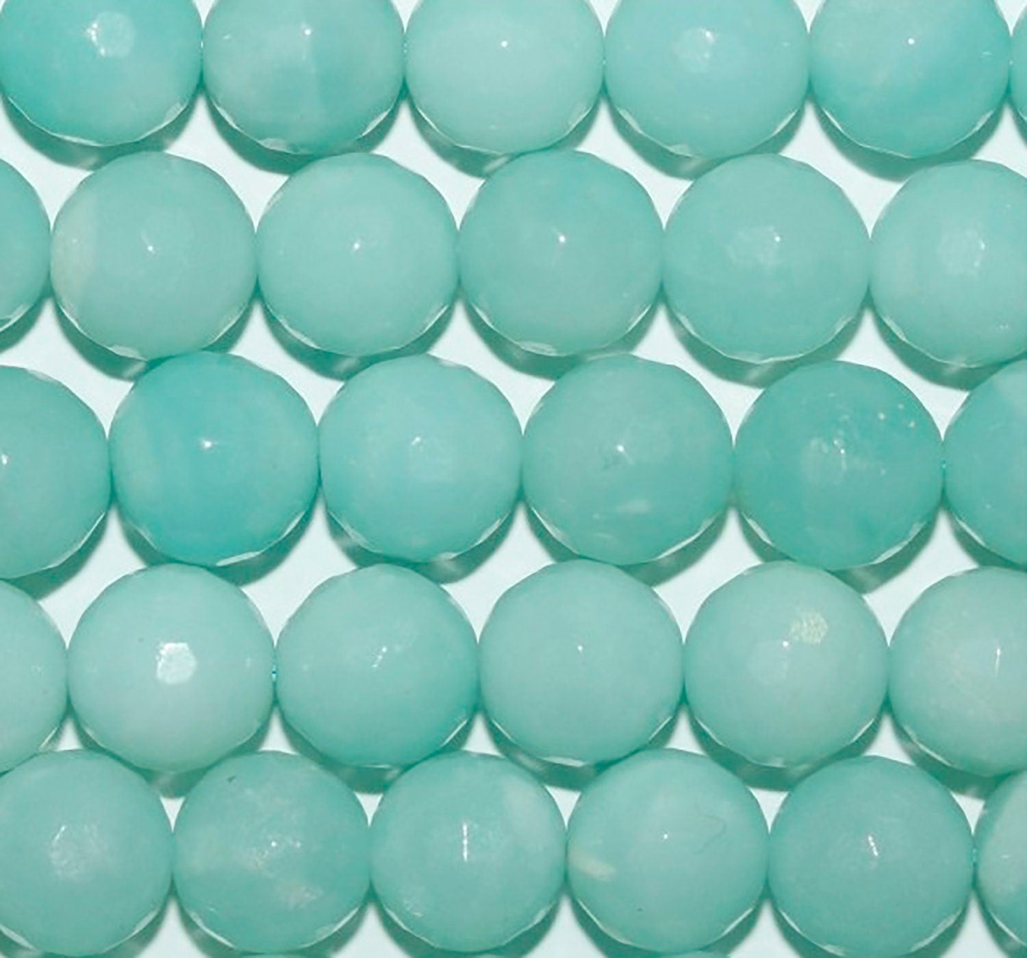 Cuentas redondas facetadas de amazonita de 16" (10 mm) - Hilo de 40 cm
