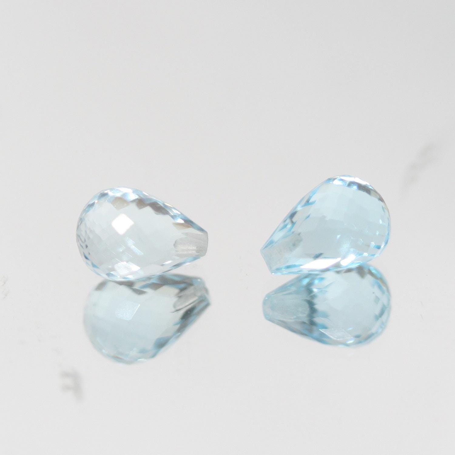 Lote de 2 piezas de topacio cielo con forma de gota facetada, broca media de 8 x 5 mm (2 piezas).