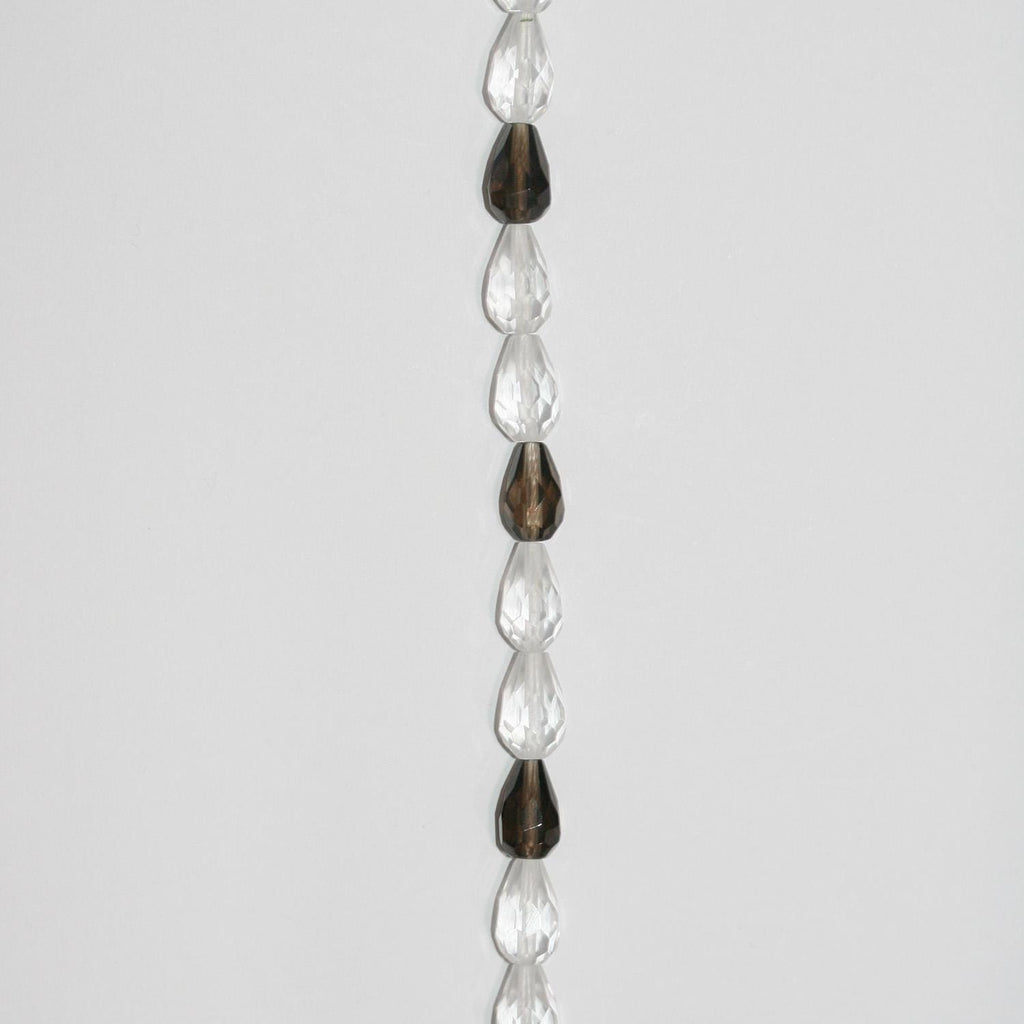 Cuentas facetadas de cuarzo ahumado y cristal de roca de 16" (11 x 7 mm) - Hilo de 40 cm