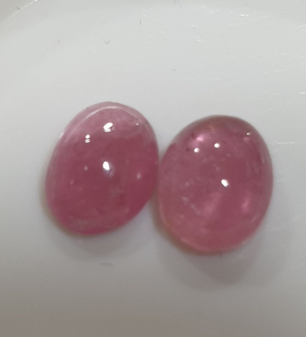 Pink Tourmaline Pair Oval Cabochons 7x5mm.-(2pcs)
