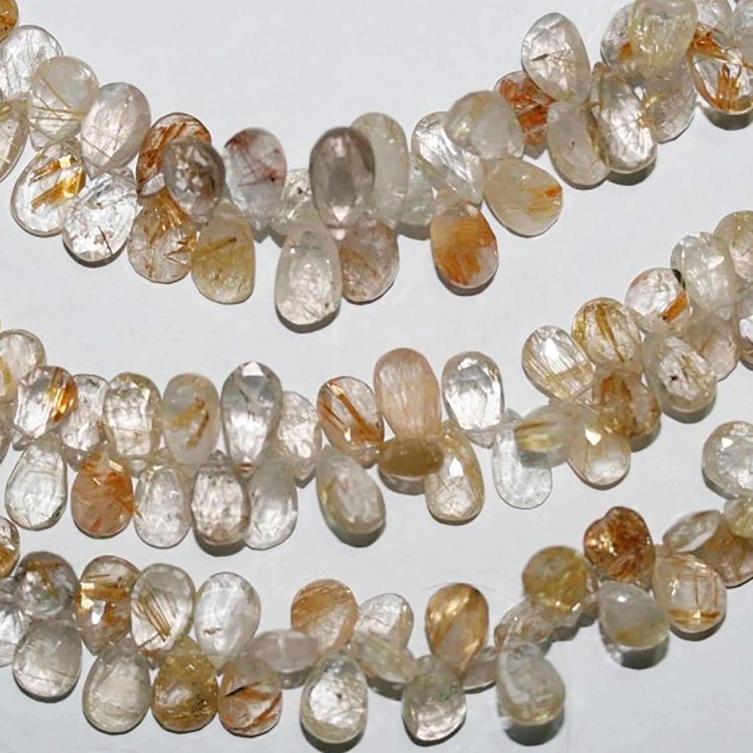 Cuentas de cuarzo rutilado facetadas de 18 cm (7"), 10 x 6 mm (aprox. - Hilo de 20 cm)