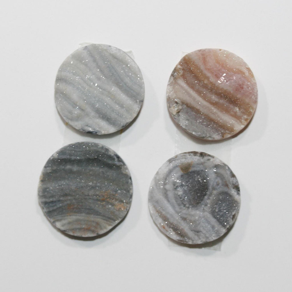 Lote de 4 cabujones druzy redondos de ágata de Botswana en bruto (4 piezas) de 15 mm.