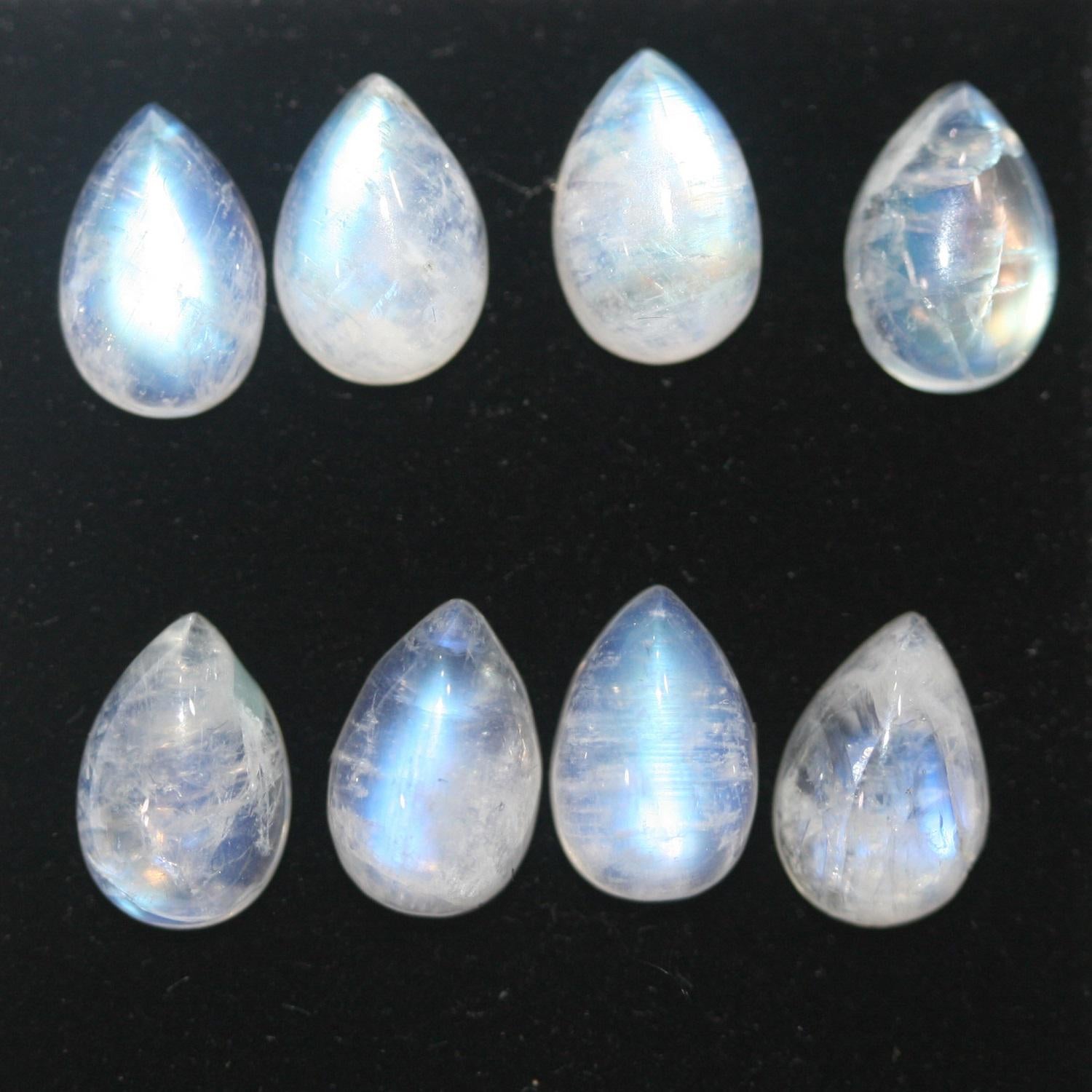 Pierre de lune bleue feu AAA, cabochon lisse en forme de goutte 9x6mm (8 pièces)