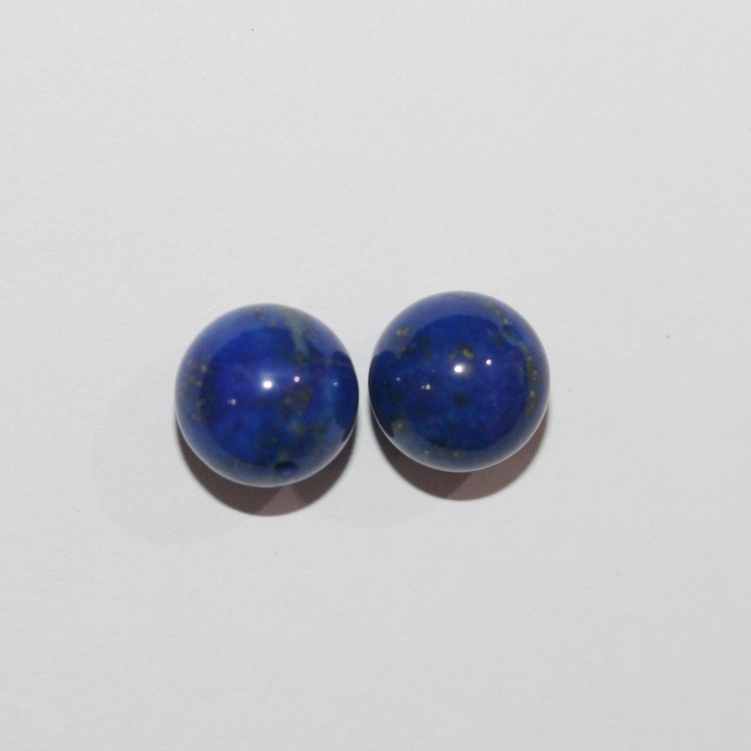 Perles rondes en lapis-lazuli semi-percées de 10 mm (1 paire).