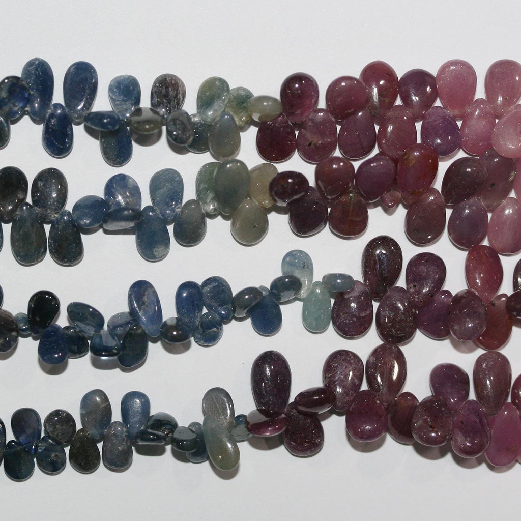 Perles en forme de goutte lisses dégradées en saphir multicolore de 8 pouces, 6x4-9x6 mm. - Fil de 21 cm.