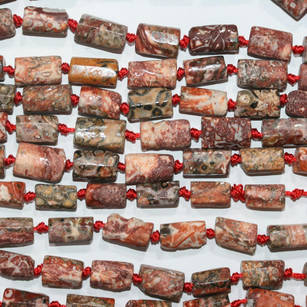 Jaspe léopard lisse en forme de tonneau de 14 pouces (14 x 8 mm). Filetage approximatif : 38 cm. Réf. 14740