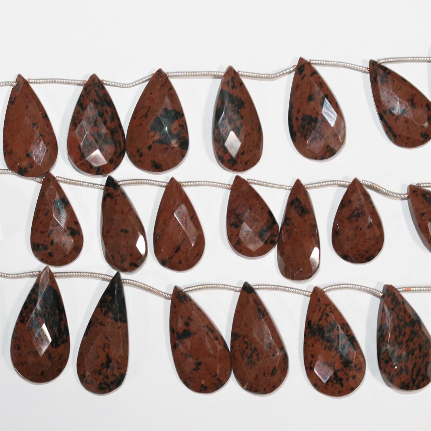 Cuentas de obsidiana caoba facetadas de 18 cm (7"), 29 x 16 mm (hilo de 18 cm)