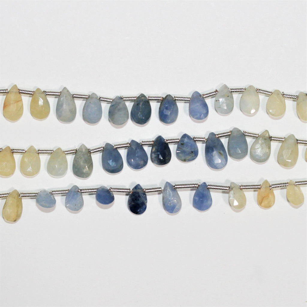 Cuentas de gota facetadas de zafiro azul-amarillo de 8" de St. 7 x 5 mm - Hilo de 20 cm.