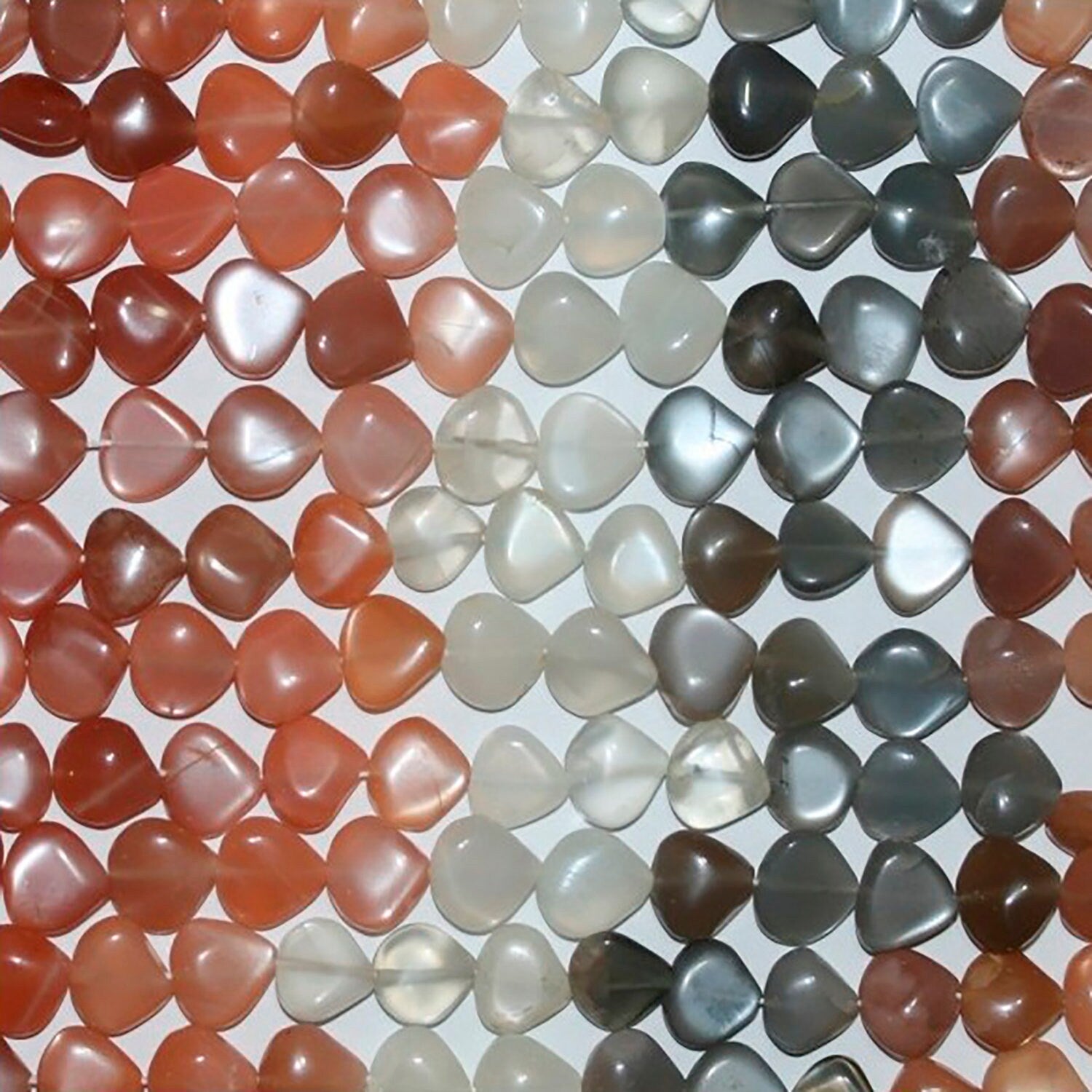 Perles en pierre de lune multicolore en forme de cœur lisse, 14 pouces (9-10 mm), longueur 37 mm.