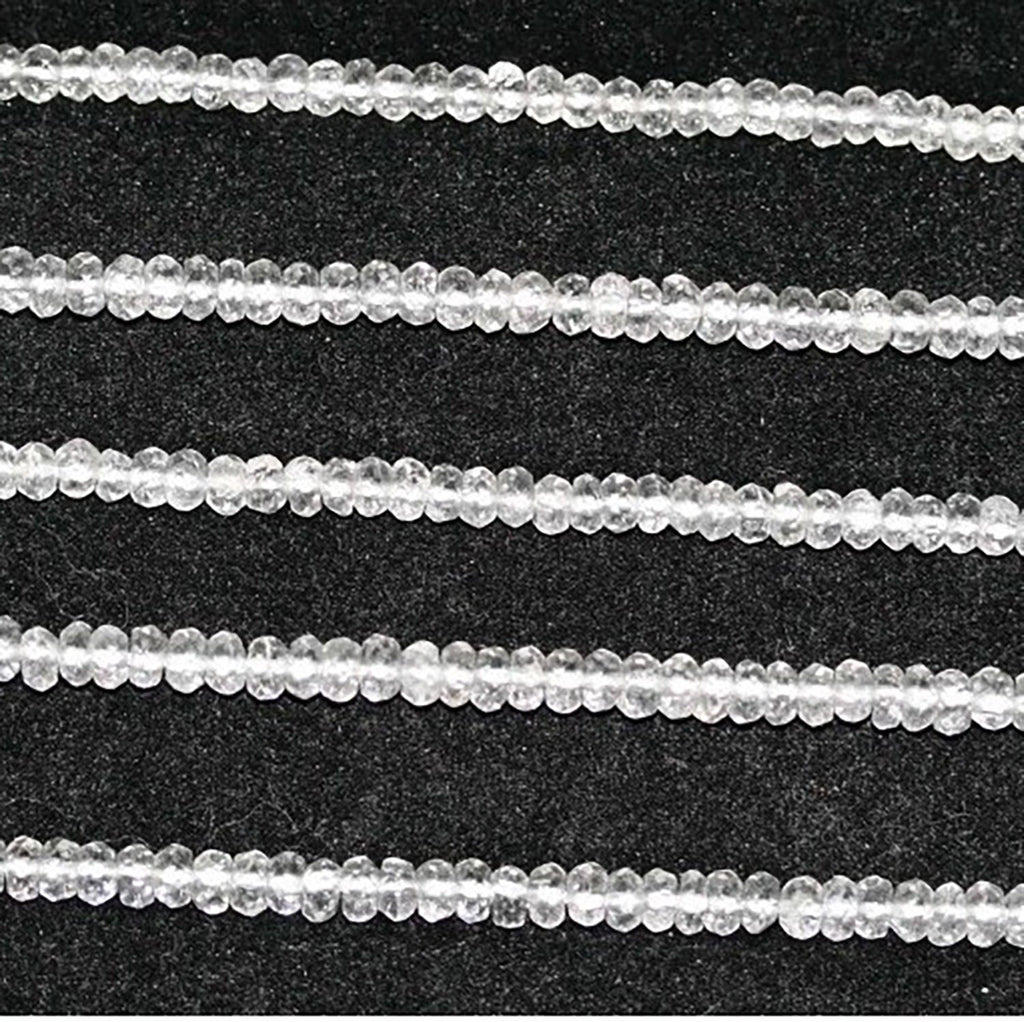 13" St Rock Crystal Quartz Faceted Rondelle Beads 4x3mm.-Strand 36cm