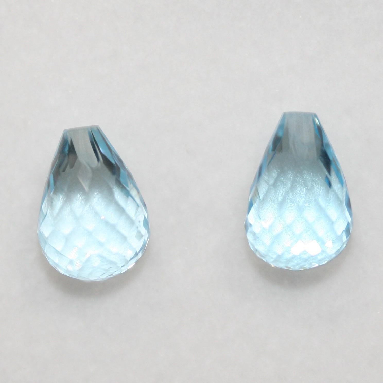 Lote de 2 piezas de topacio cielo con forma de gota facetada, broca media, 10 x 7 mm (2 piezas).