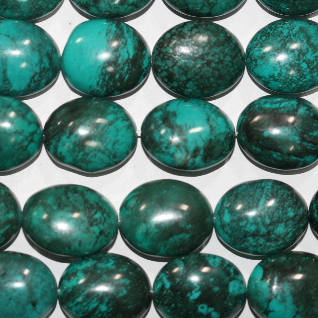 Cuentas lisas ovaladas de turquesa natural de 45,7 cm (18"), 26 x 22 mm (aprox. - Hilo de 42 cm - Artículo 14846)