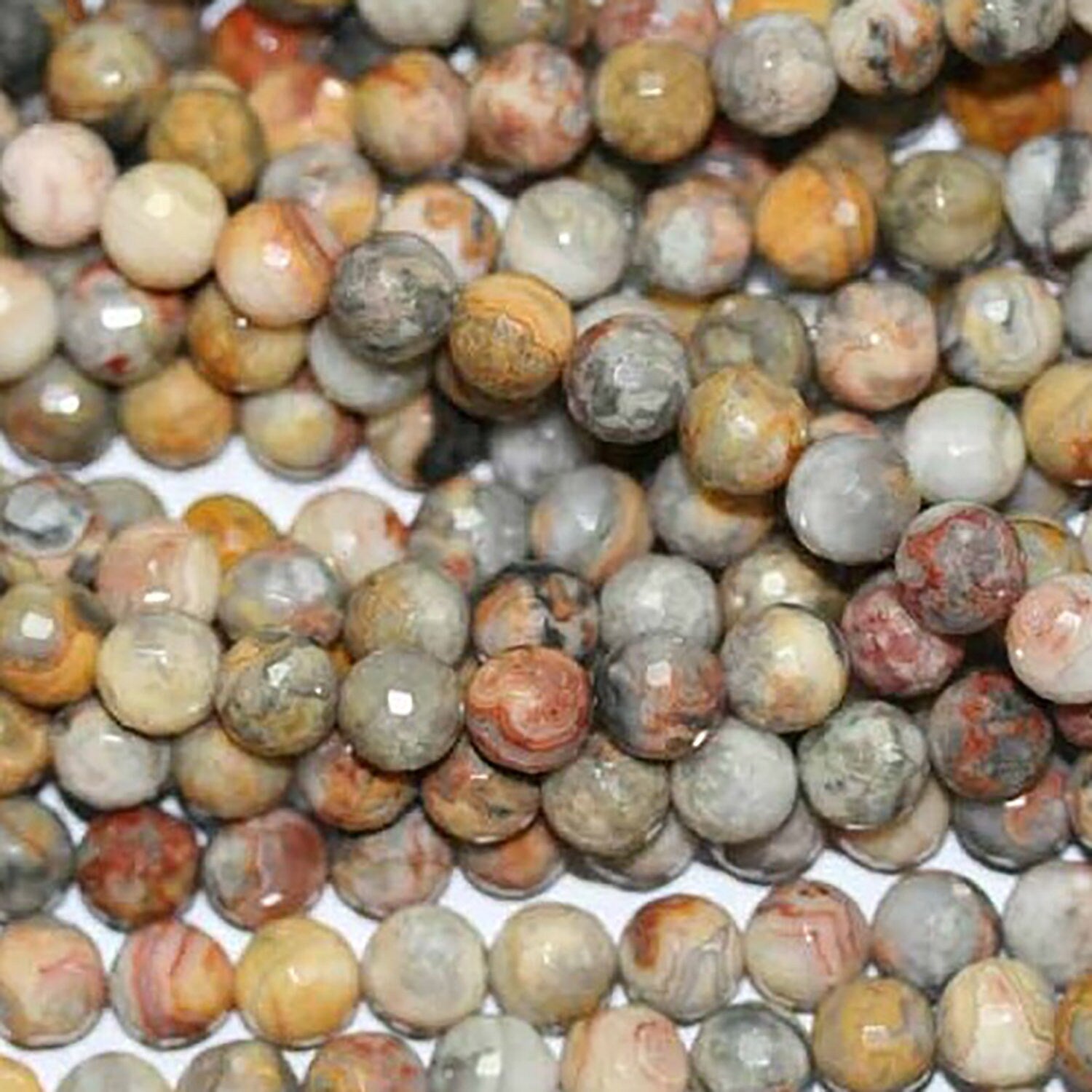 14" St Crazy Agate Faceted Round Beads 8mm.-Strand 38cm.